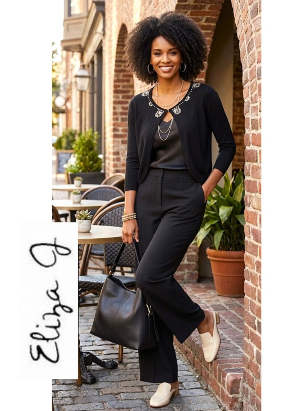 (3 for $30) ELIZA J - black cropped cardigan with crystal details